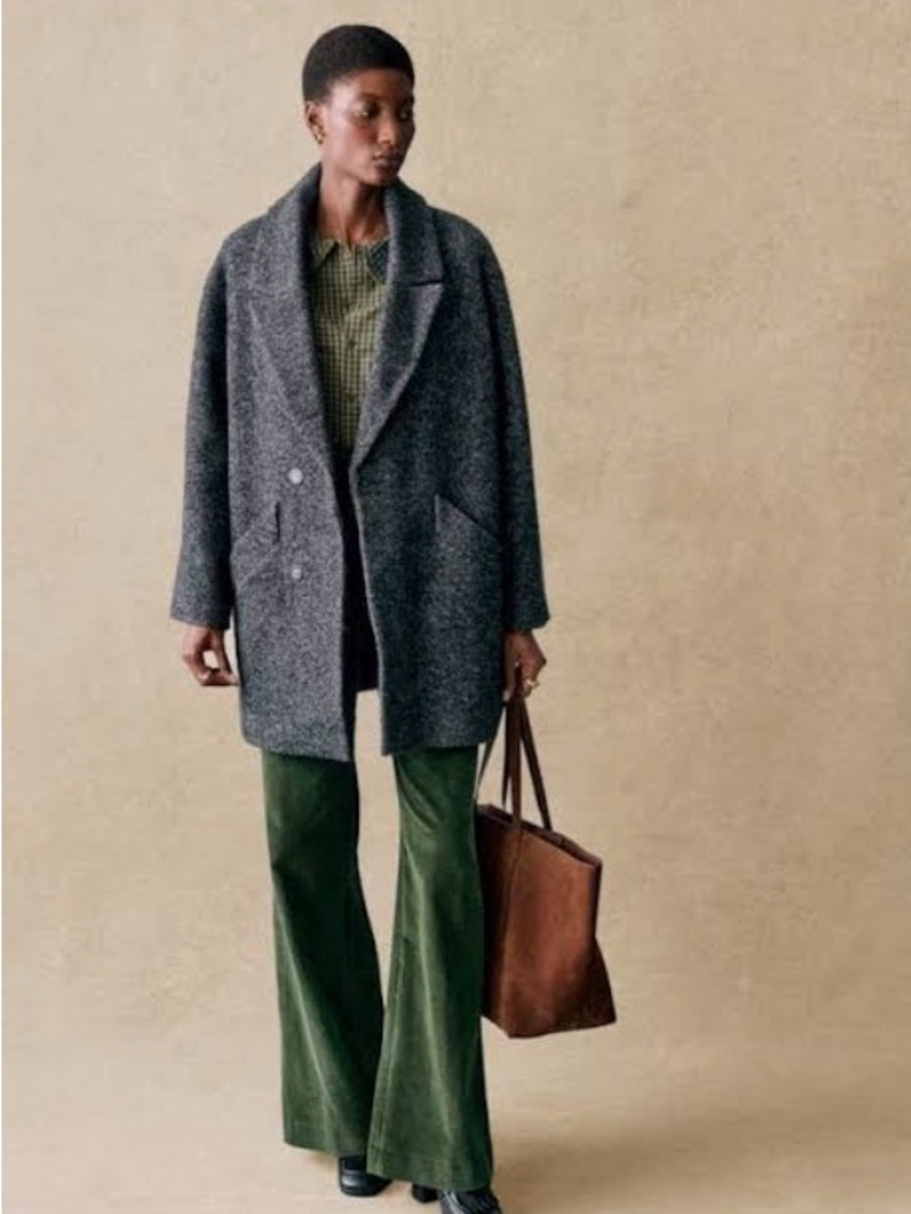 Sézane Andrew Mid-Length Wool Coat In Mottled Gray - Women's Size US 10